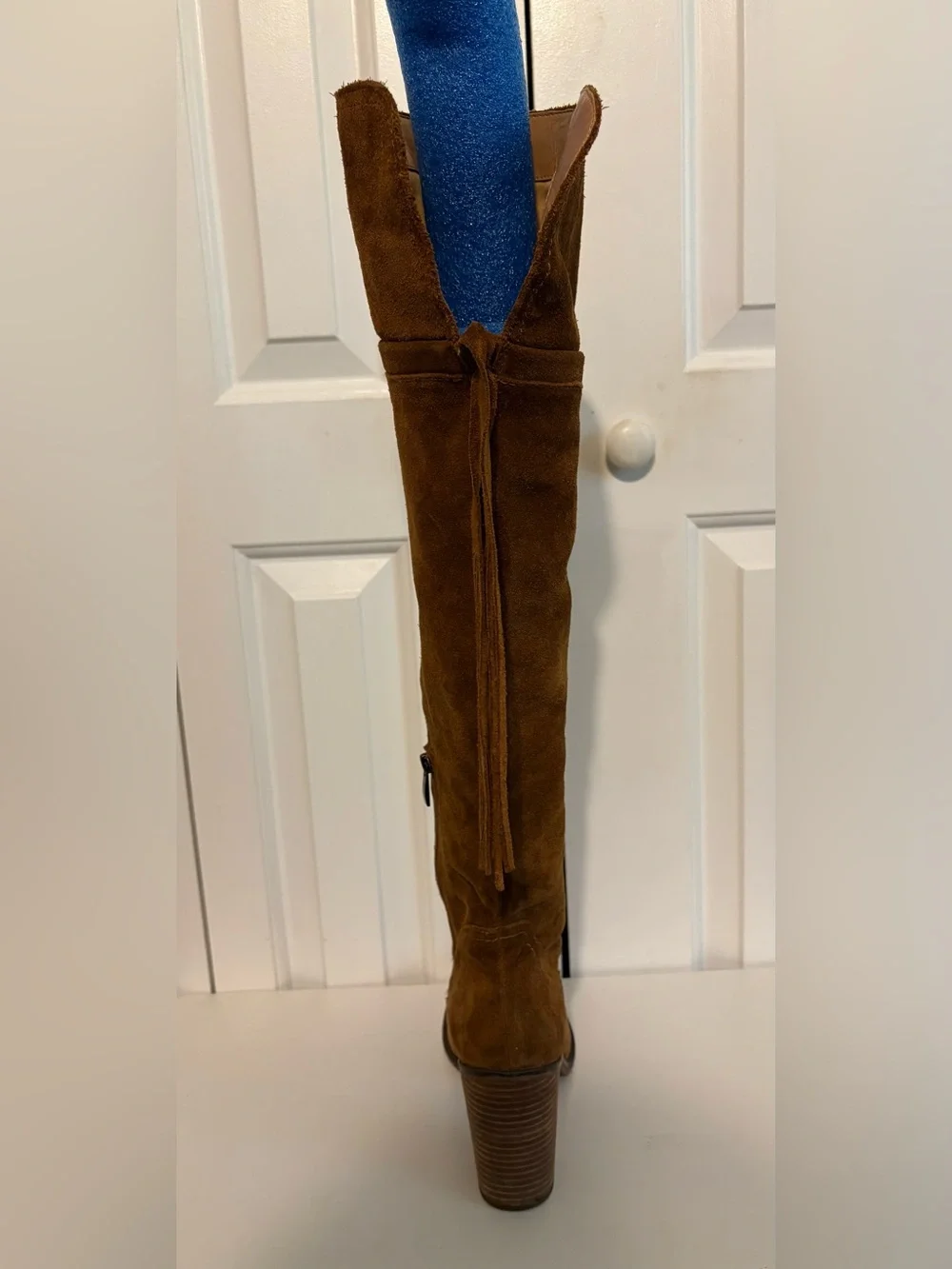 FRANCO SARTO, Brown Suede “Elnora” Tall Over-the-Knee Boots with Fringe Tassel